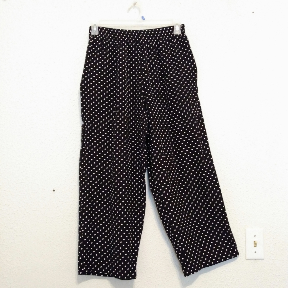 Granite Black White Dot Wide Leg Ankle Pants sz 12